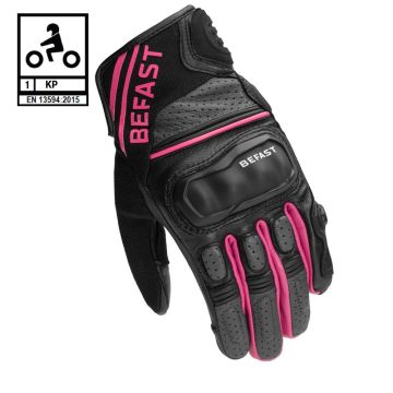 Guanti moto pelle donna Befast SUPPORTER LADY CE Certificati Nero Bianco Fucsia 