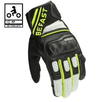 Guanti moto pelle Befast SUPPORTER CE Certificati Nero Bianco Giallo Fluo