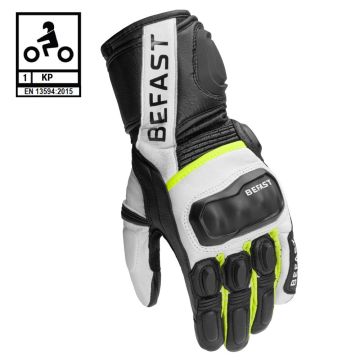 Guanti moto pelle Befast TECNO RS CE Certificati Nero Bianco Giallo Fluo 