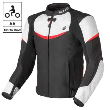 Giacca moto pelle racing Befast PORTIMAO CE Nero Bianco Rosso