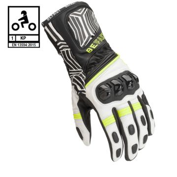 Guanti moto pelle racing Befast SENTUL CE Nero Bianco Giallo