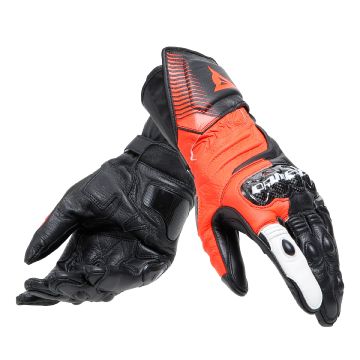 Dainese CARBON 4 leather motorcycle gloves long Black Red Fluo White