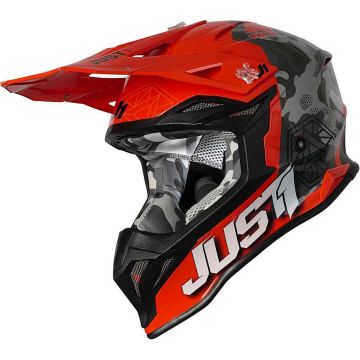 Just1 J39 KINETIC cross helmet Camo Grey Red Fluo Orange