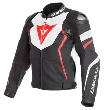 Dainese AVRO 4 leather jacket Black Matt White Fluo Red