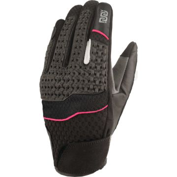 Summer leather and fabric women's motorcycle gloves OJ MAD Black Gray Fuchsia