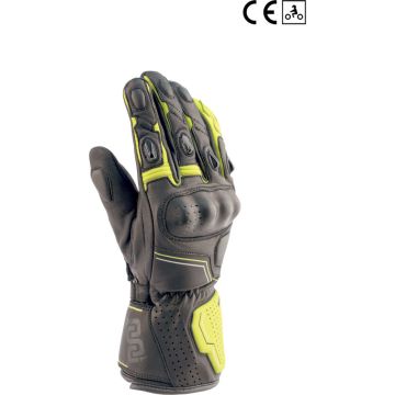 OJ SLEEK Black Yellow Fluo motorcycle leather gloves