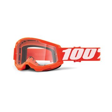 100% Strata 2 orange cross goggle clear lens