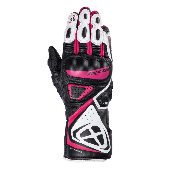 Ixon GP5 AIR women's leather summer gloves Black White Fuchsia