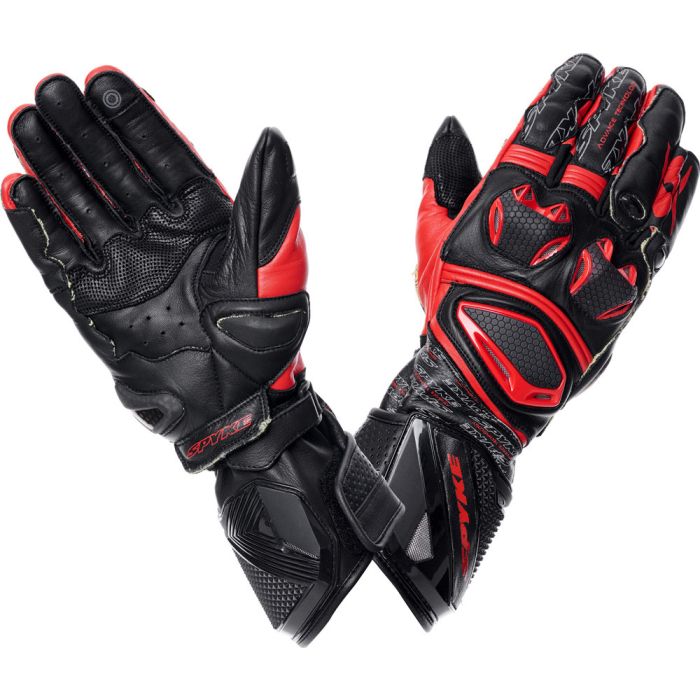 Spyke TECH PRO leather gloves Black Fluo Red