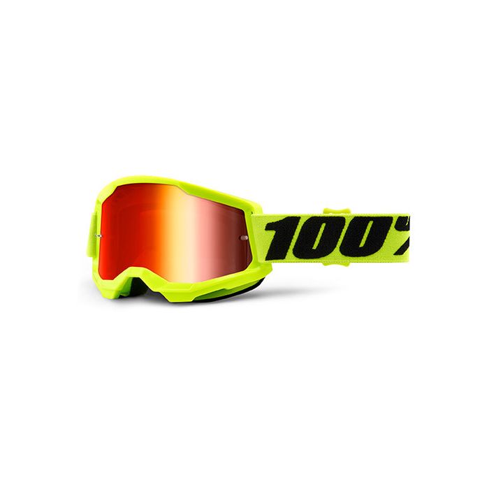 100% Strata 2 yellow cross goggle mirror red lens